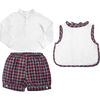 Gift Set Boys French Collar White Shirt & Tartan Shorts & Apron Bib - Mixed Gift Set - 1 - thumbnail