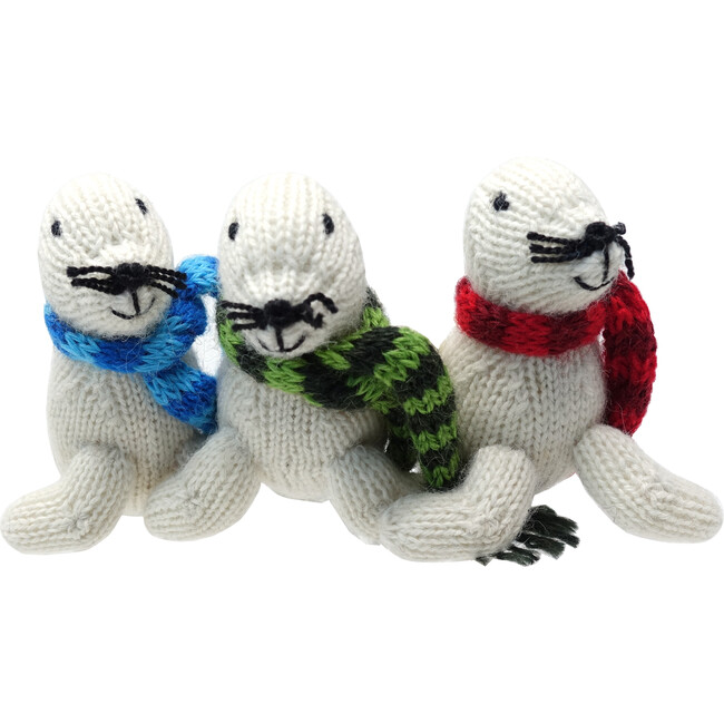 Set of 3 Holiday Seal Ornaments, White