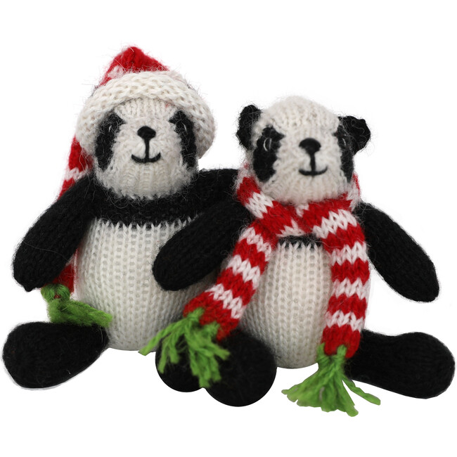 Set of 2 Holiday Panda Ornaments, White/Black