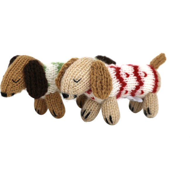 Set of 2 Holiday Sweater Dachshunds Ornaments, Brown - Ornaments - 1