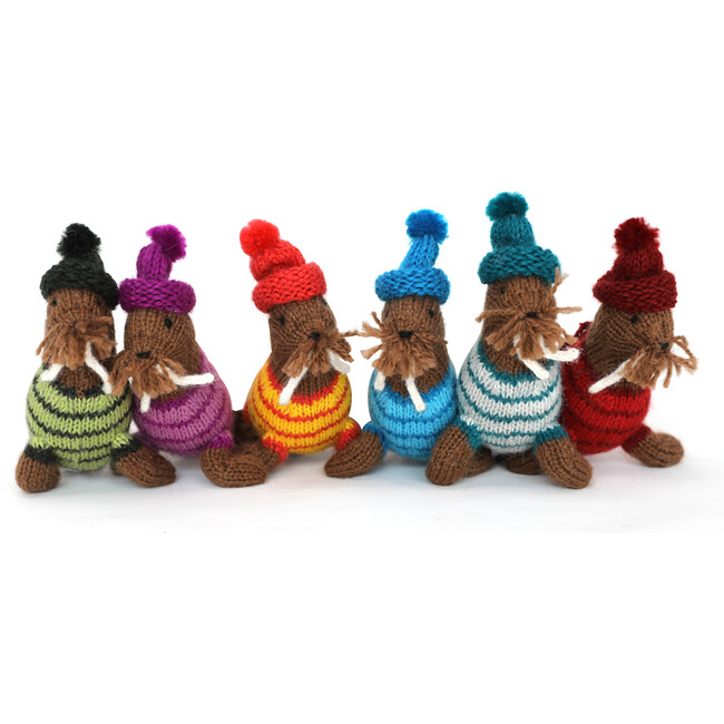 Set of 6 Winter Walrus Holiday Ornaments, Brown