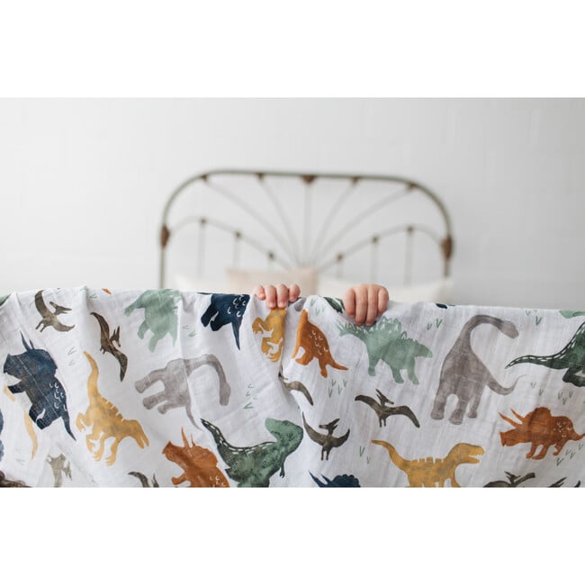 Cotton Muslin Swaddle Blanket , Dino Friends - Swaddles - 4