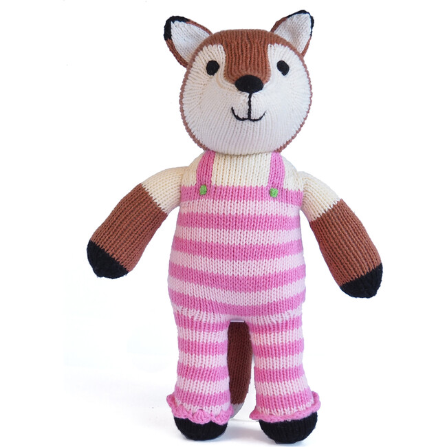 Plush Fox in Dungarees, Pink Stripe