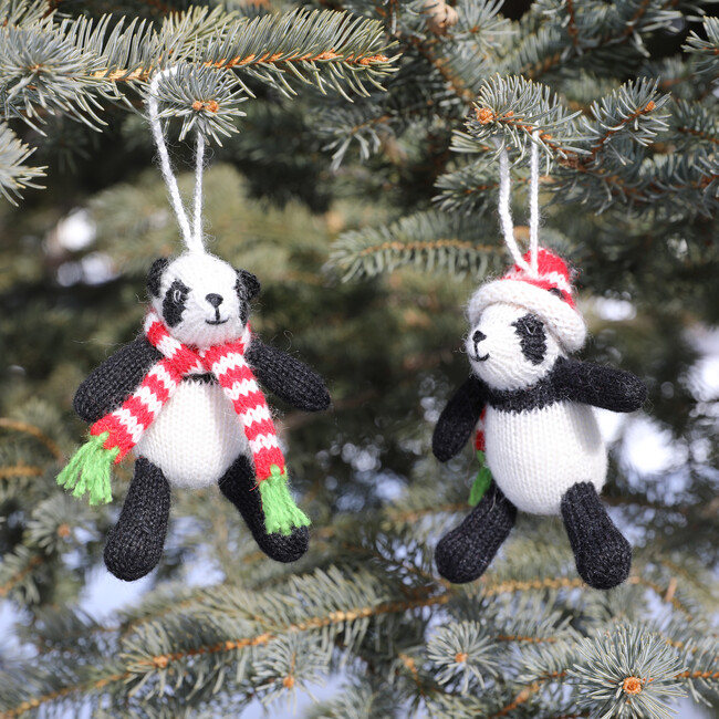 Set of 2 Holiday Panda Ornaments, White/Black - Ornaments - 2