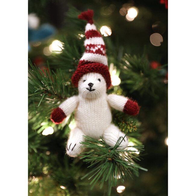 Polar Bear Holiday Ornament, Cream/Red - Ornaments - 2