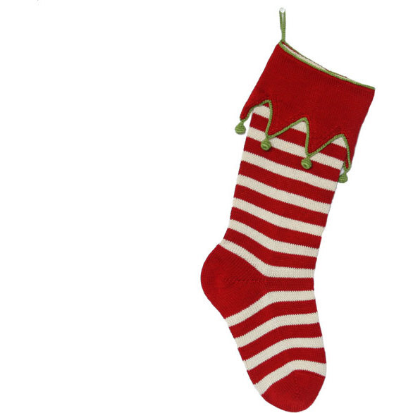 Elf- Cuff Striped Stocking, Red