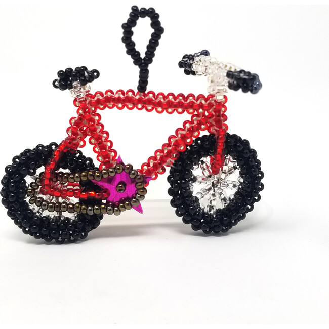 Beaded Bicycle Ornament, Red - Ornaments - 1