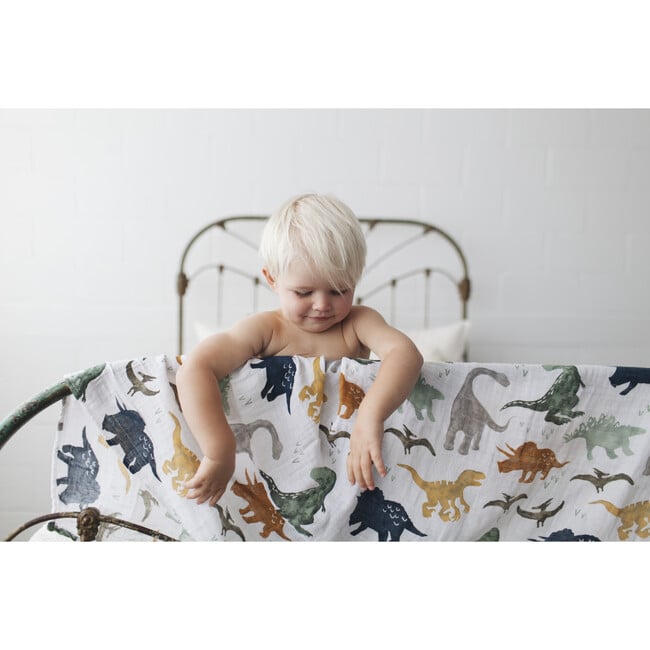 Cotton Muslin Swaddle Blanket , Dino Friends - Swaddles - 5