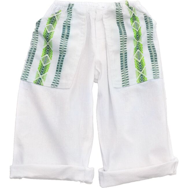 Patterned Oversized-Pocket Pant, Green & White