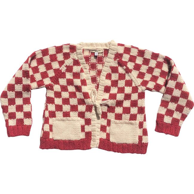 Checked Cardigan, Red - Cardigans - 1