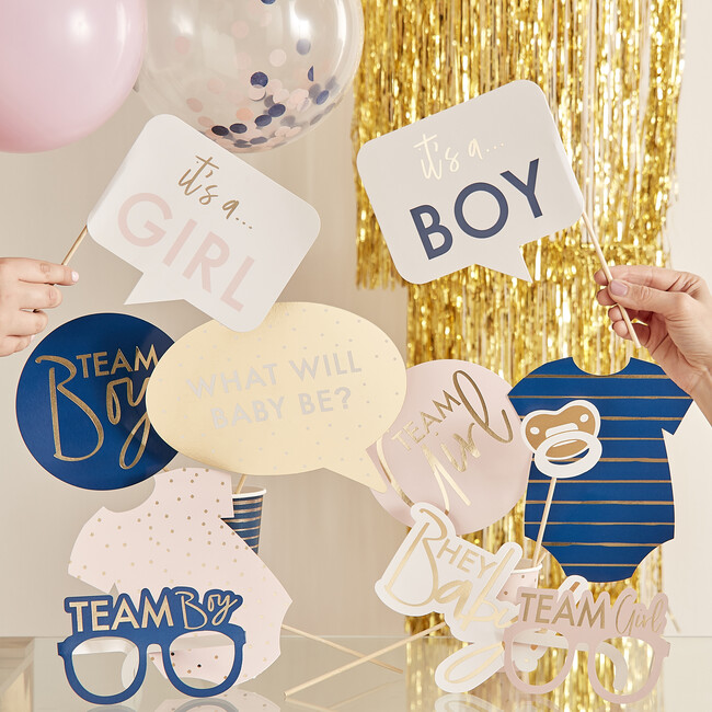 Customizable Gold Foiled Gender Reveal Photo Booth Props