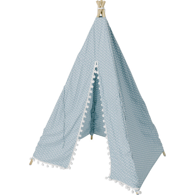 Savannah Play Tent, Blue Ditsy/White Pom - Play Tents - 7