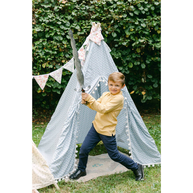 Savannah Play Tent, Blue Ditsy/White Pom - Play Tents - 4