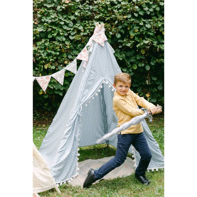 Savannah Play Tent, Blue Ditsy/White Pom - Play Tents - 5