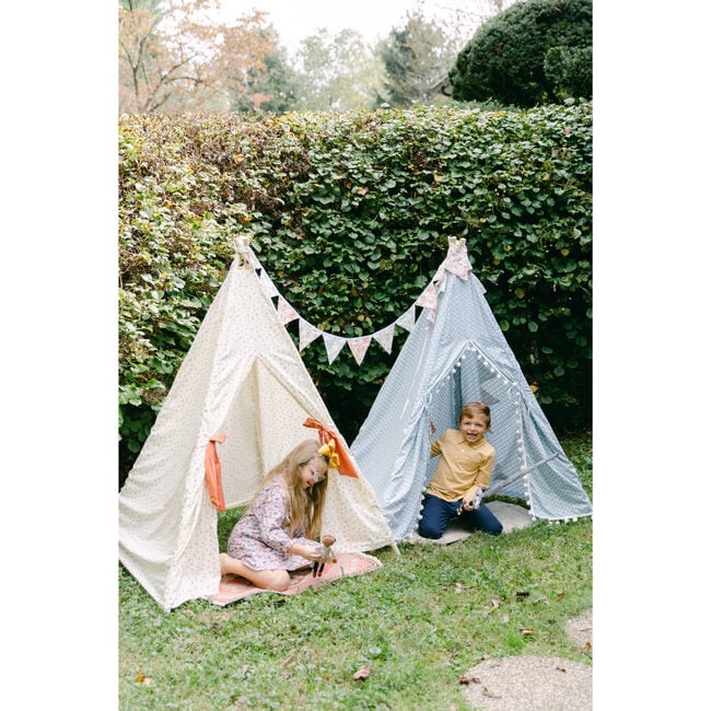 Savannah Play Tent, Blue Ditsy/White Pom - Play Tents - 6