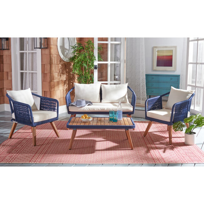 Raldin Rope 4-Piece Outdoor Living Set, Navy/Beige - Outdoor Home - 3