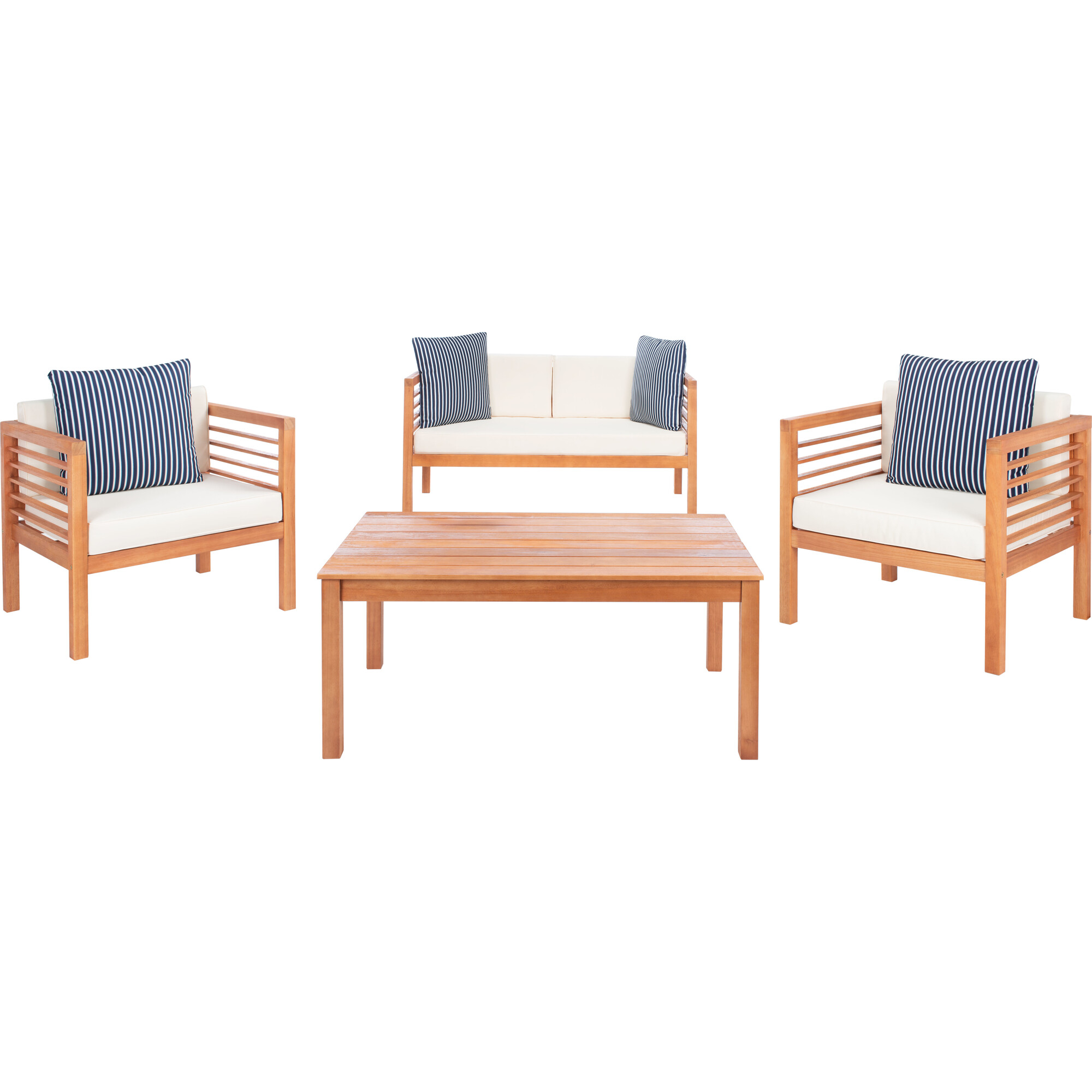 Alda Eucalyptus 4-Piece Outdoor Set, Natural/Navy Stripe - Outdoor Home - 1