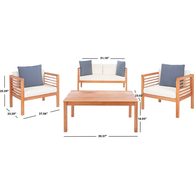 Alda Eucalyptus 4-Piece Outdoor Set, Natural/Navy Stripe - Outdoor Home - 6