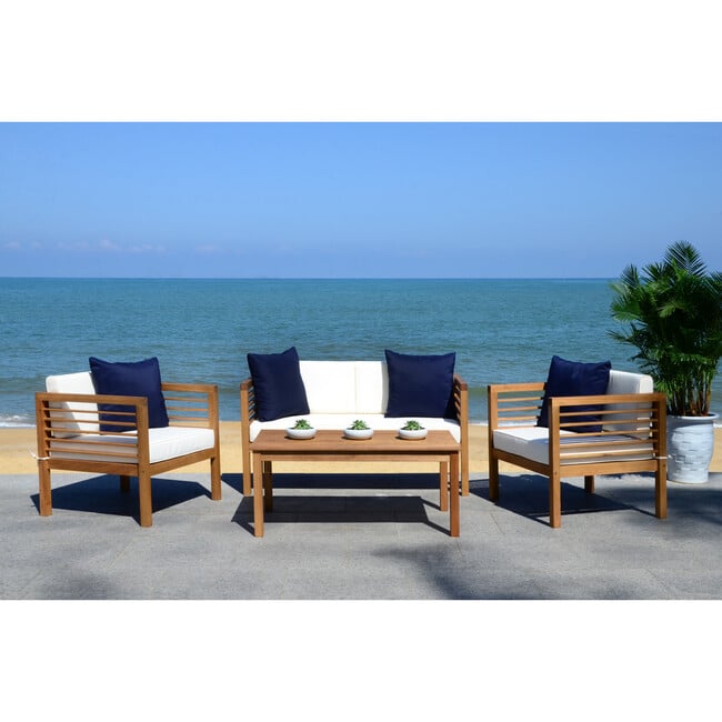 Alda Eucalyptus 4-Piece Outdoor Set, White/Navy - Outdoor Home - 3