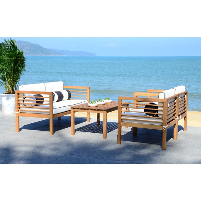 Alda Eucalyptus 4-Piece Outdoor Set, Natural/Colorblock - Outdoor Home - 2