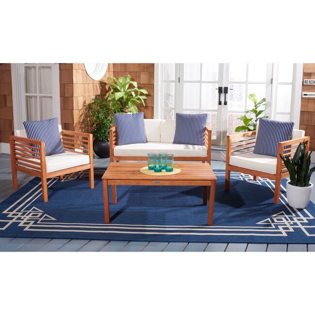 Alda Eucalyptus 4-Piece Outdoor Set, Natural/Navy Stripe - Outdoor Home - 8