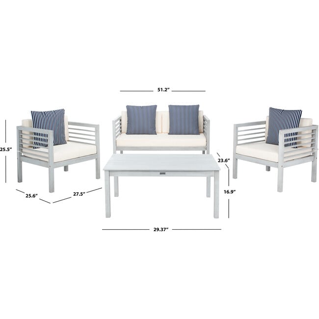 Alda Eucalyptus 4-Piece Outdoor Set, Grey/Navy Stripe - Outdoor Home - 5