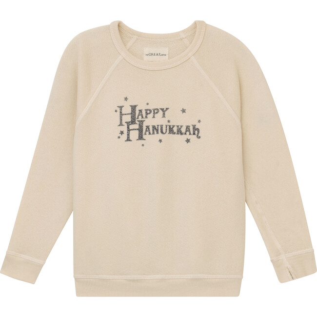 The Little College Sweatshirt., Washed White with Hanukkah Graphic