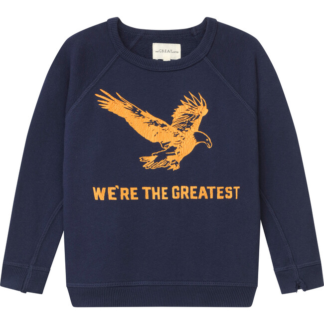 The Little College Sweatshirt., True Navy with Eagle Graphic