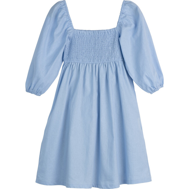 Women's Celine Smocked Dress, Dusty Blue - Dresses - 1