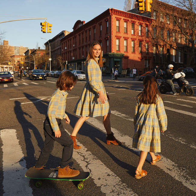 Women's Caroline Dress, Blue Yellow Check - Dresses - 4