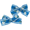 Set of 2 Embroidered Ribbon Pigtail Bows, Blue - Bows - 1 - thumbnail