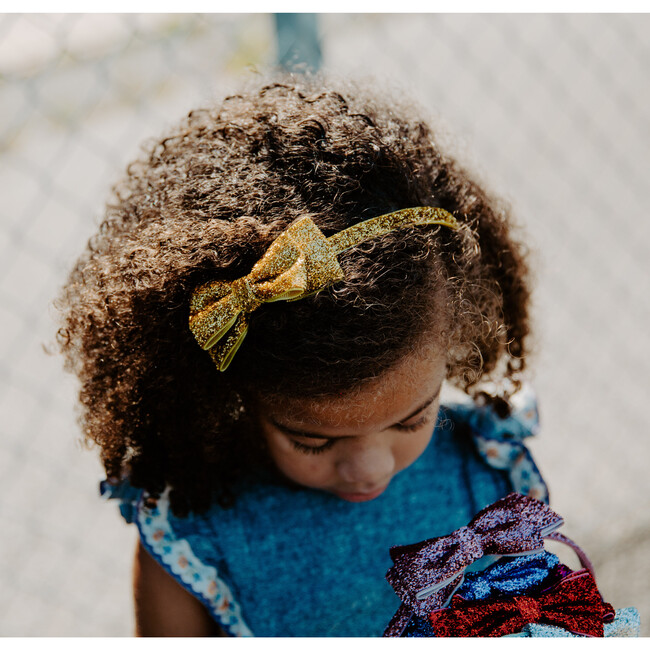 Glitter Bow Headband, Gold - Hair Accessories - 2