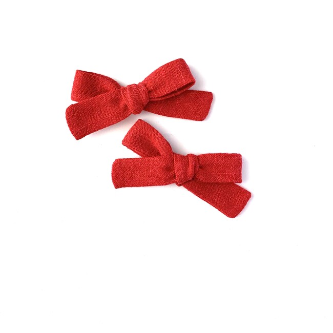 Skinny Ribbon Pigtail Bows, Red - Hair Accessories - 1