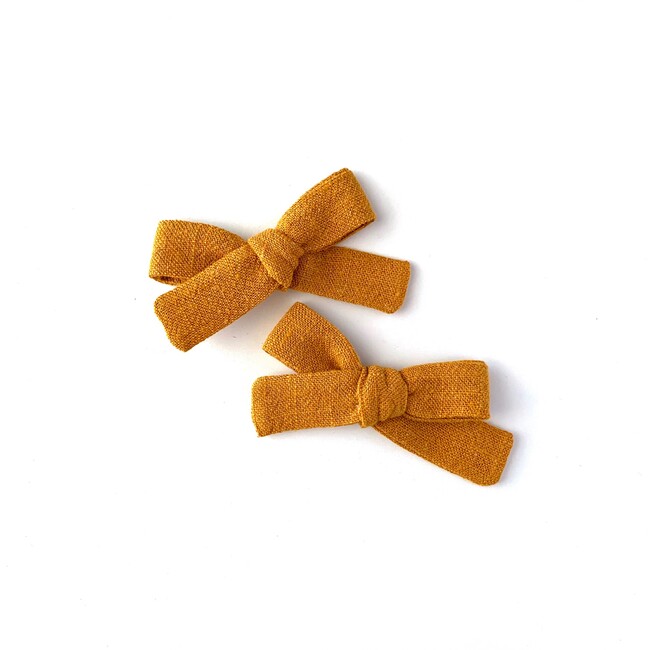 Skinny Ribbon Pigtail Bows, Gold - Hair Accessories - 1