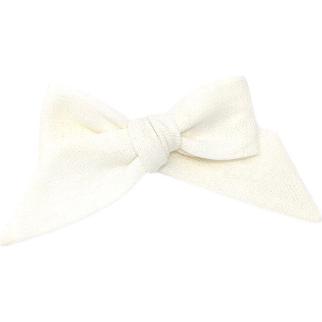 Baby Tied Bow, White Linen - Hair Accessories - 1