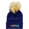 Mama Embroidered Beanie, Navy - Hats - 1 - thumbnail