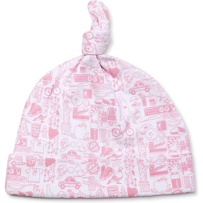 New York City Knotted Baby Beanie, Pink - Hats - 1