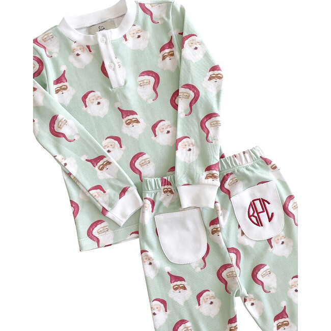 Jolly Santa Pima Cotton Pajama Set, Mint Green