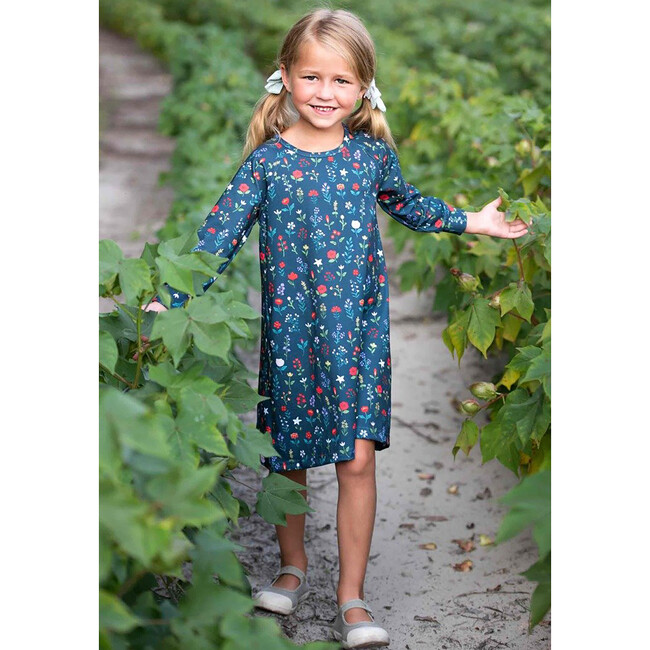 Flower Field Knit Swing Dress, Navy - Dresses - 2