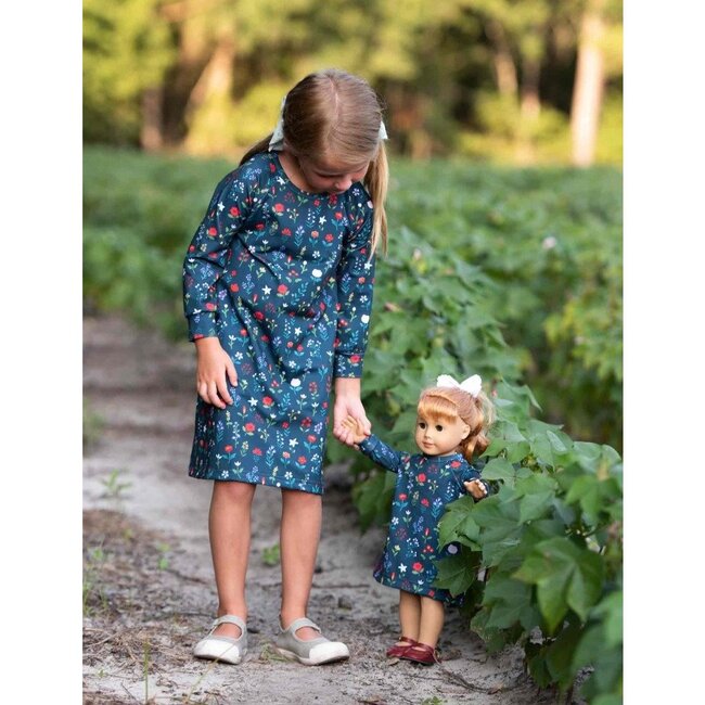 Flower Field Knit Swing Dress, Navy - Dresses - 3