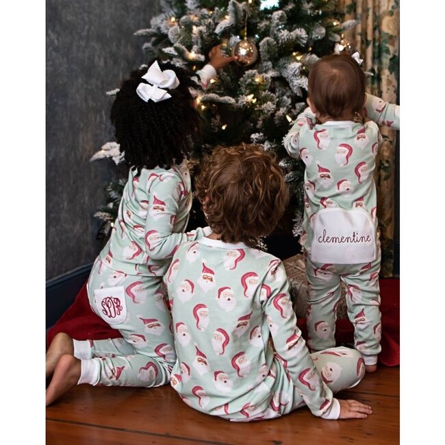Jolly Santa Pima Cotton Pajama Set, Mint Green - Pajamas - 3