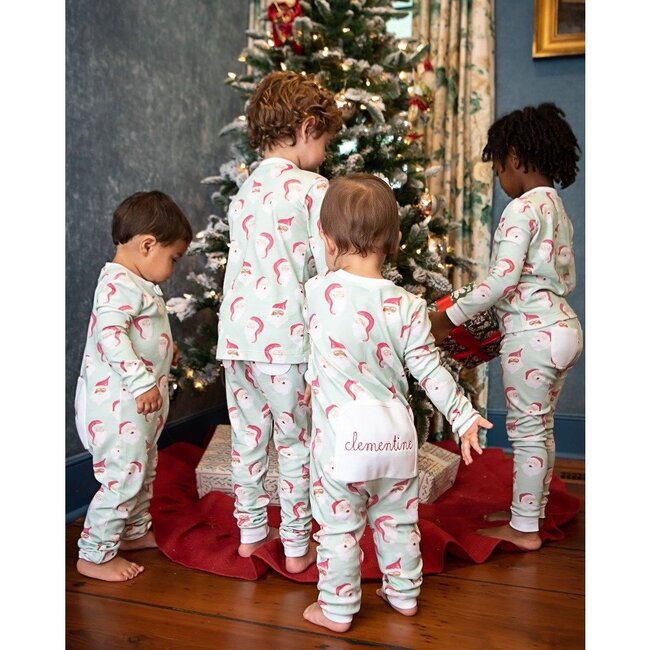 Jolly Santa Pima Cotton Pajama Set, Mint Green - Pajamas - 4