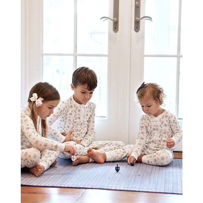 Dreaming of Dreidels Hanukkah Pima Cotton Pajama Set, White - Pajamas - 4