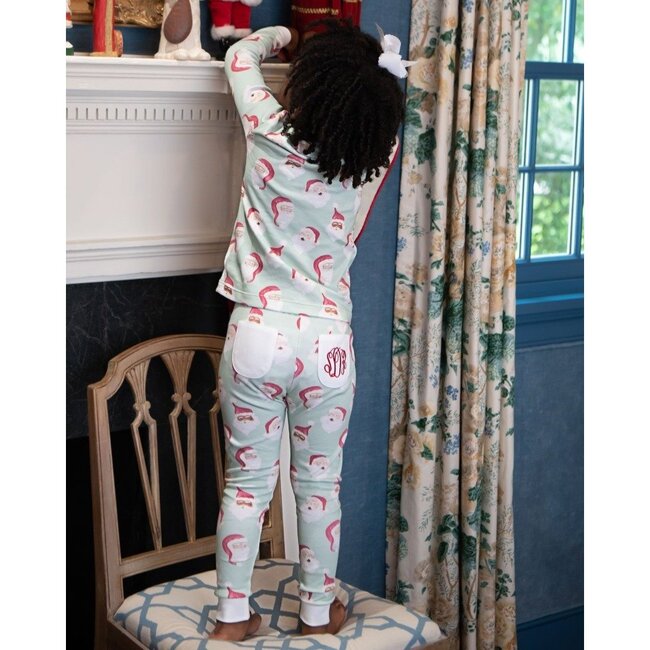 Jolly Santa Pima Cotton Pajama Set, Mint Green - Pajamas - 7