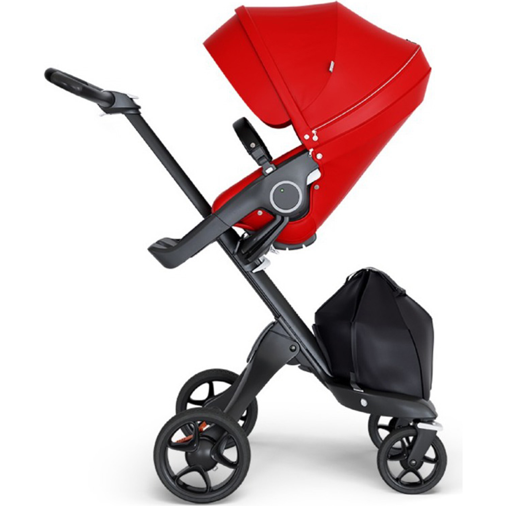 Xplory 6 Black Chassis Stroller Seat Red and Black Handle Stokke Strollers Maisonette