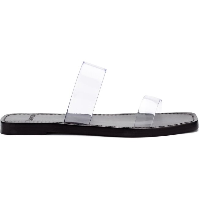 Women's Gabe Flat Mule, Clear and Black