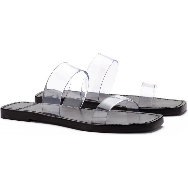 Women's Gabe Flat Mule, Clear and Black
