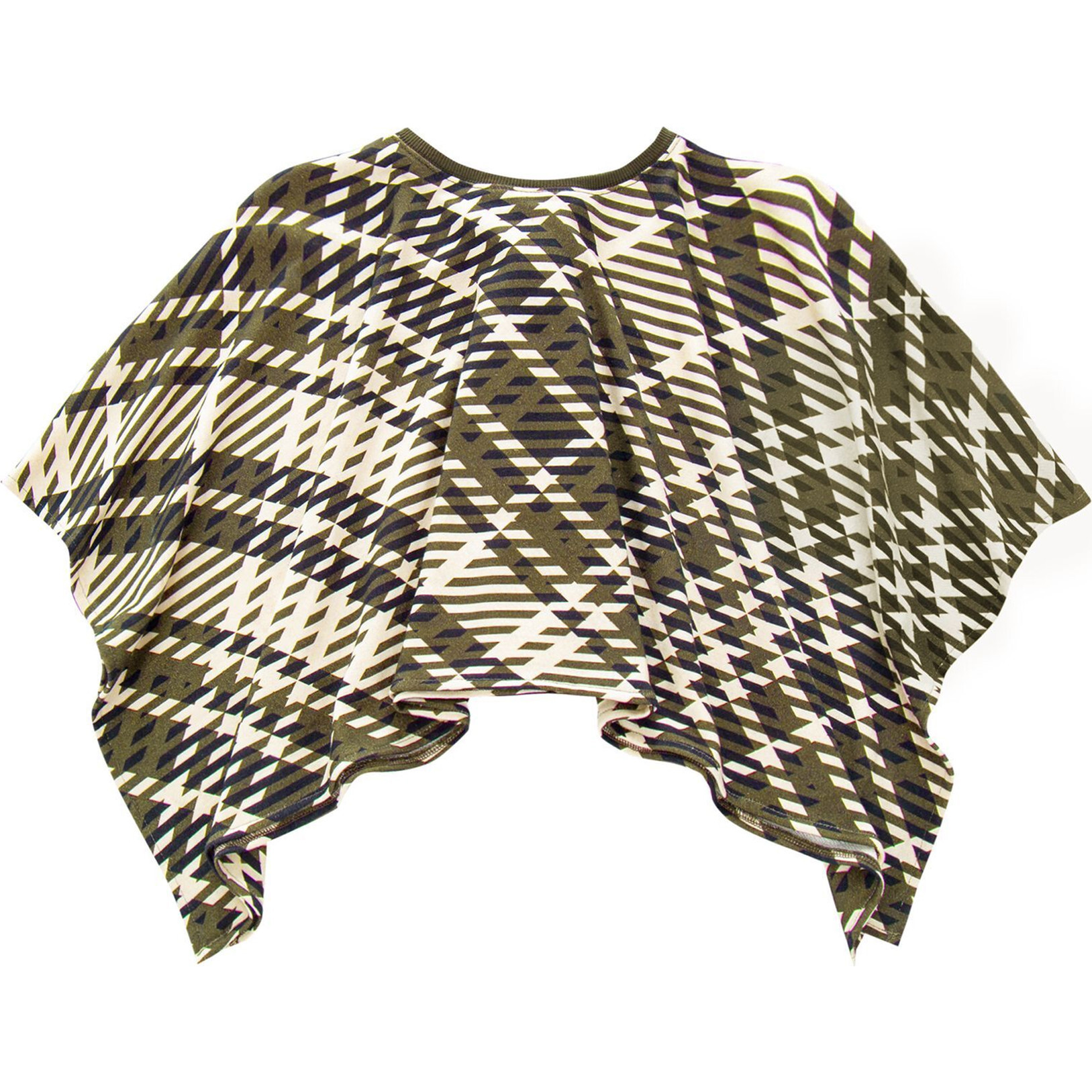 Kids Plaid Blanket Poncho, Olive - Vests - 1