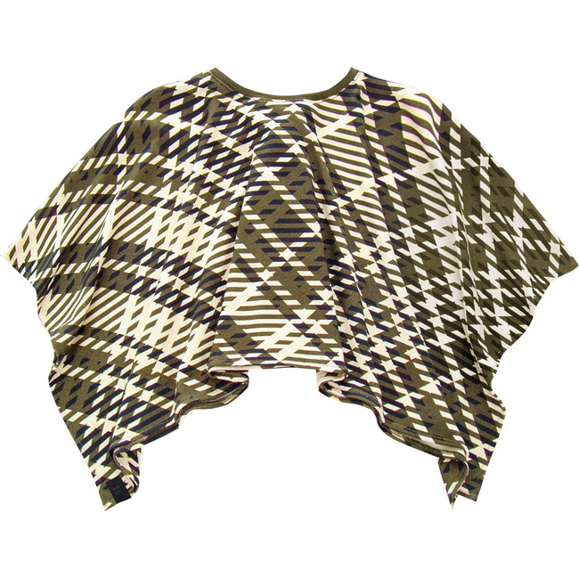 Kids Plaid Blanket Poncho, Olive - Vests - 3