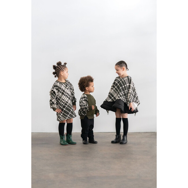 Kids Plaid Blanket Poncho, Olive - Vests - 4
